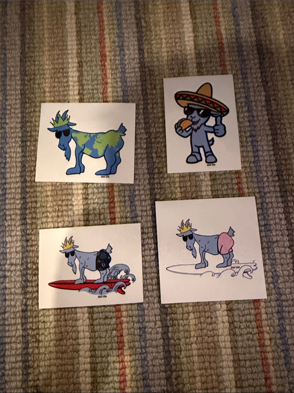 Blue Surfing Goat Kids Sticker Pack - Fun Beach Characters